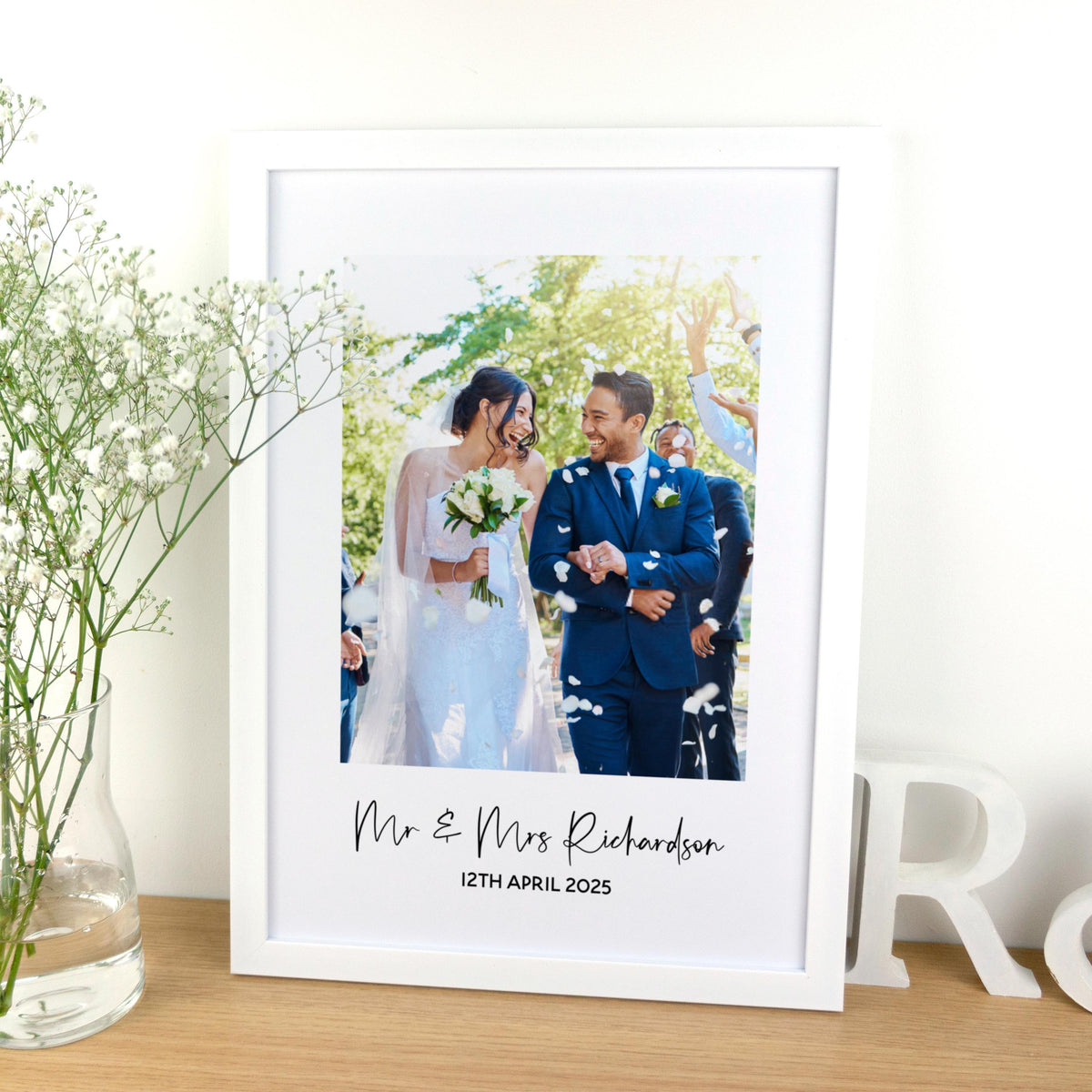 Wedding couples photograph framed print – Custom 1st paper Anniversary Gift