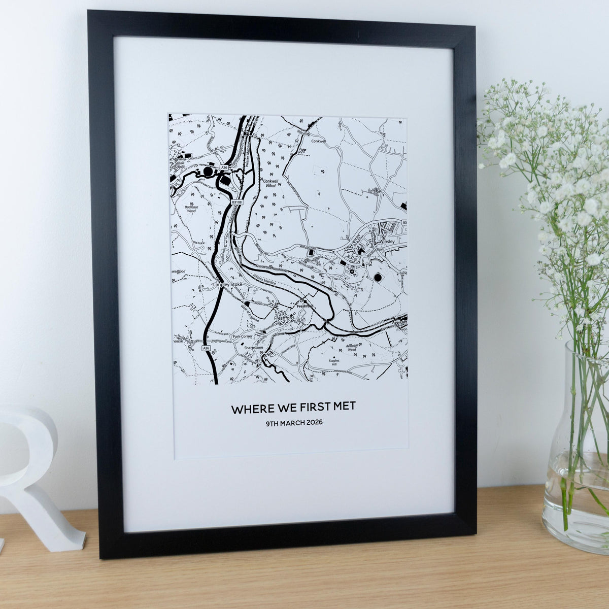 Where we first met map print for Valentine's Day or 1st Paper wedding anniversary