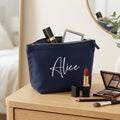Personalised Cotton Canvas Wash Bag: Custom Name Toiletry Case for make up