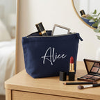 Personalised Cotton Canvas Wash Bag: Custom Name Toiletry Case for make up