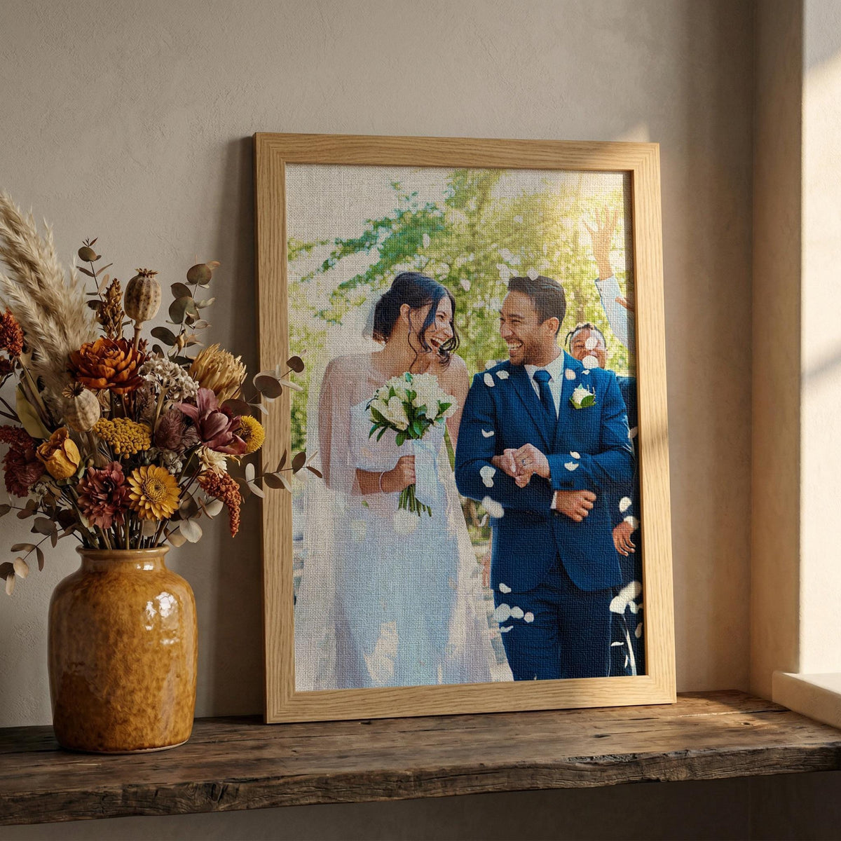 Wedding photograph printed on linen – Custom 12th or 4th Anniversary Gift