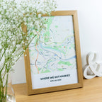 Personalised Map Print on cotton fabric and framed