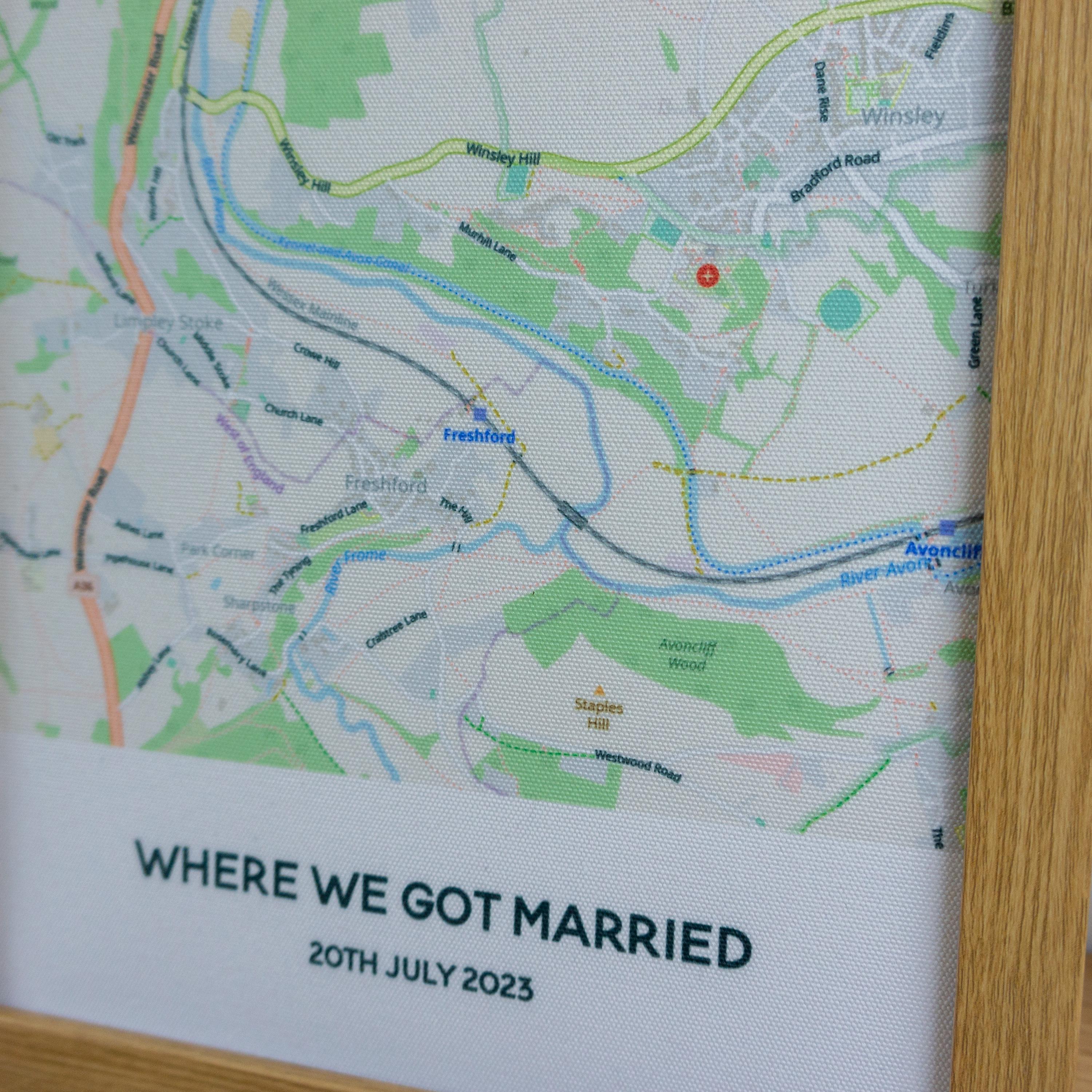 Personalised Map Print on cotton fabric and framed