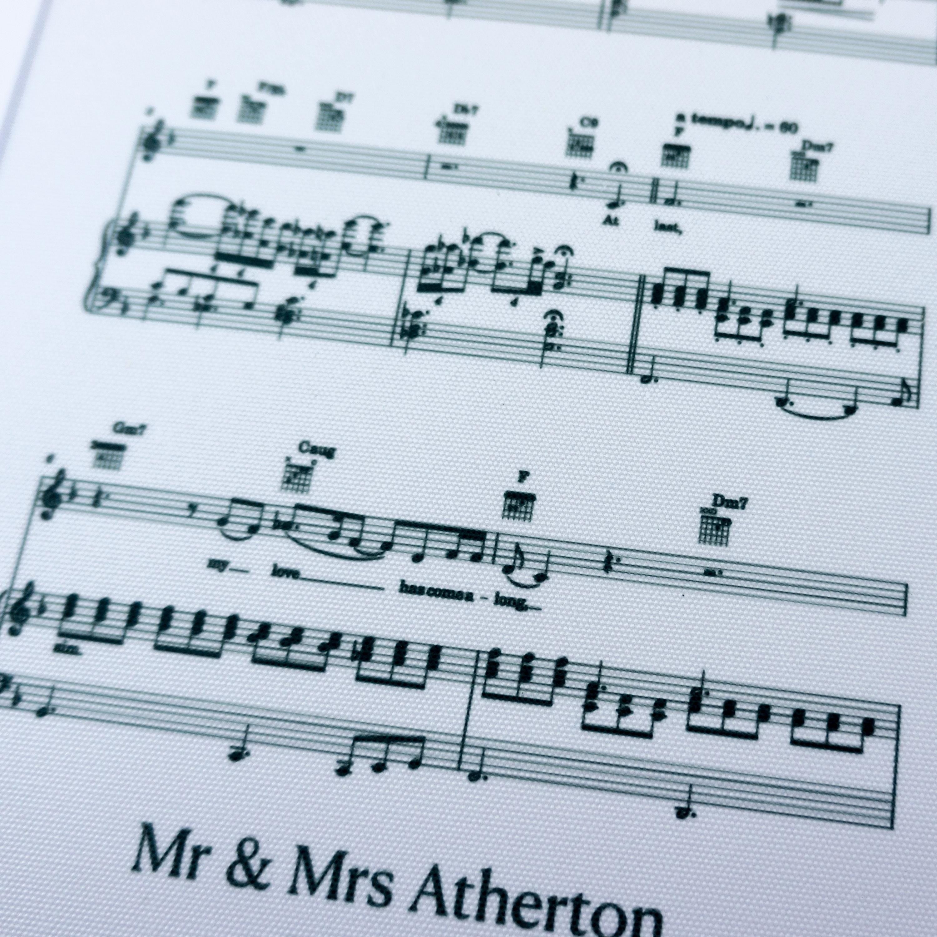 Wedding first dance song sheet music print on cotton fabric for 2nd Anniversary Gift