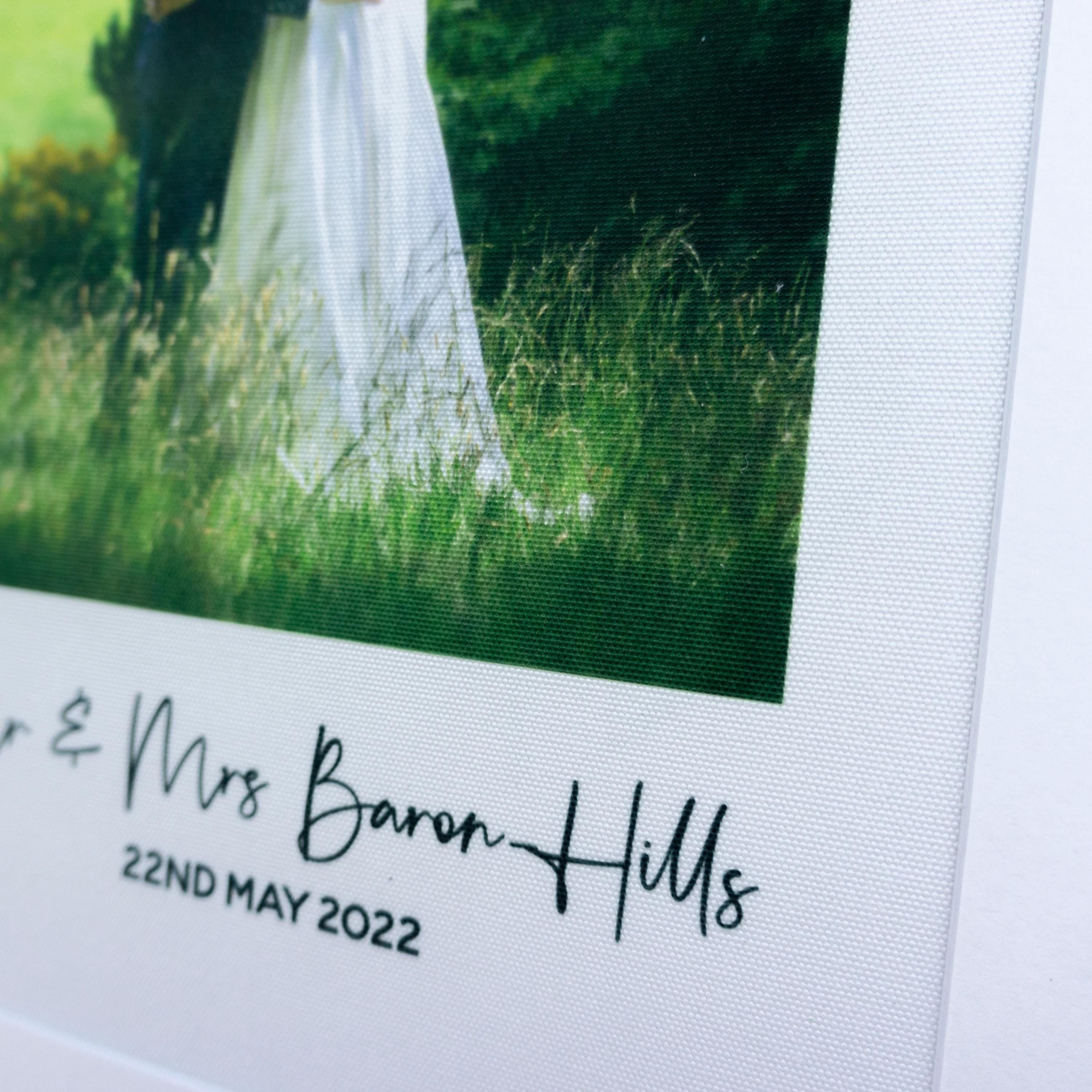 Wedding couples photograph printed on cotton, framed