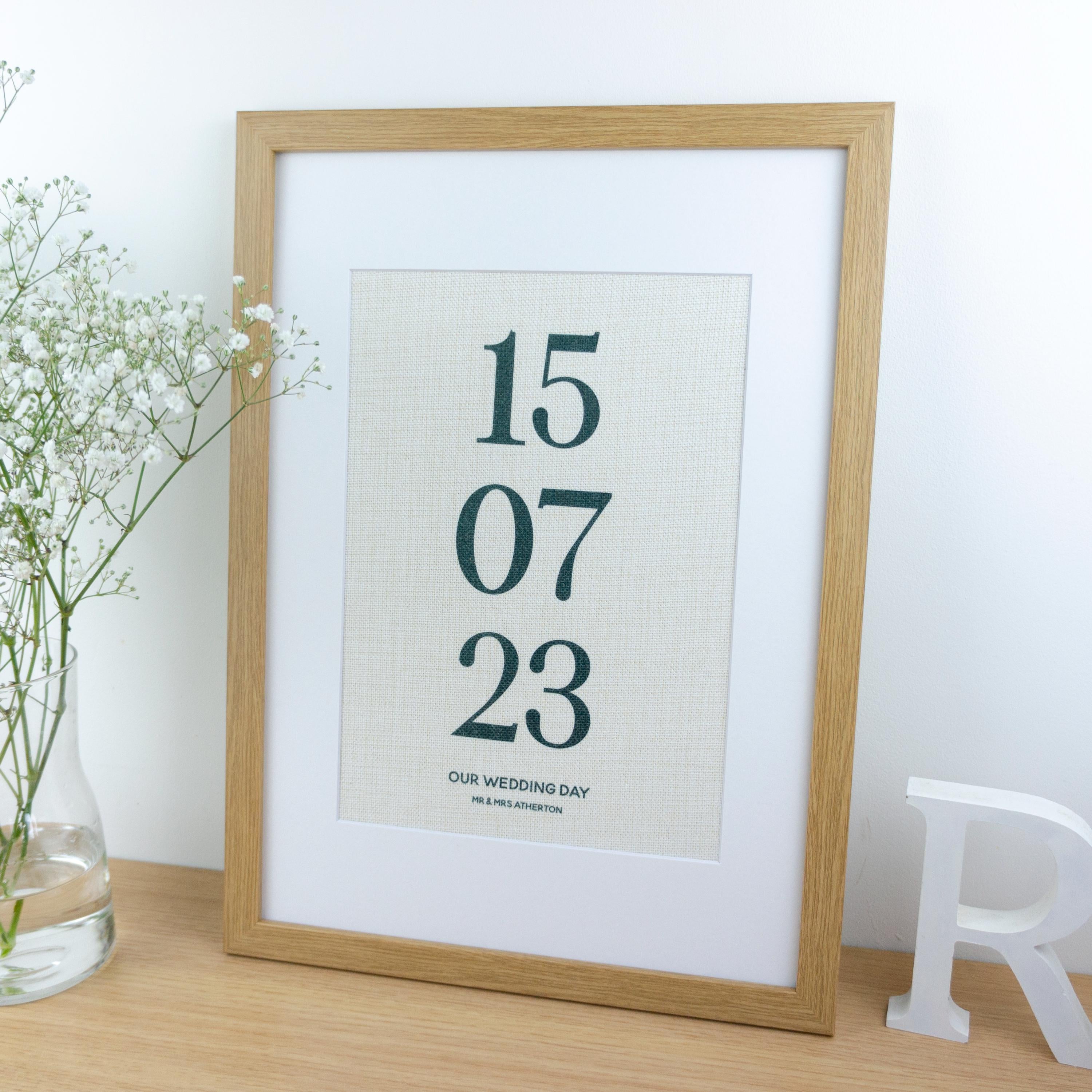 Personalised Special Date Print on Linen, Custom Wedding Anniversary Gift for her