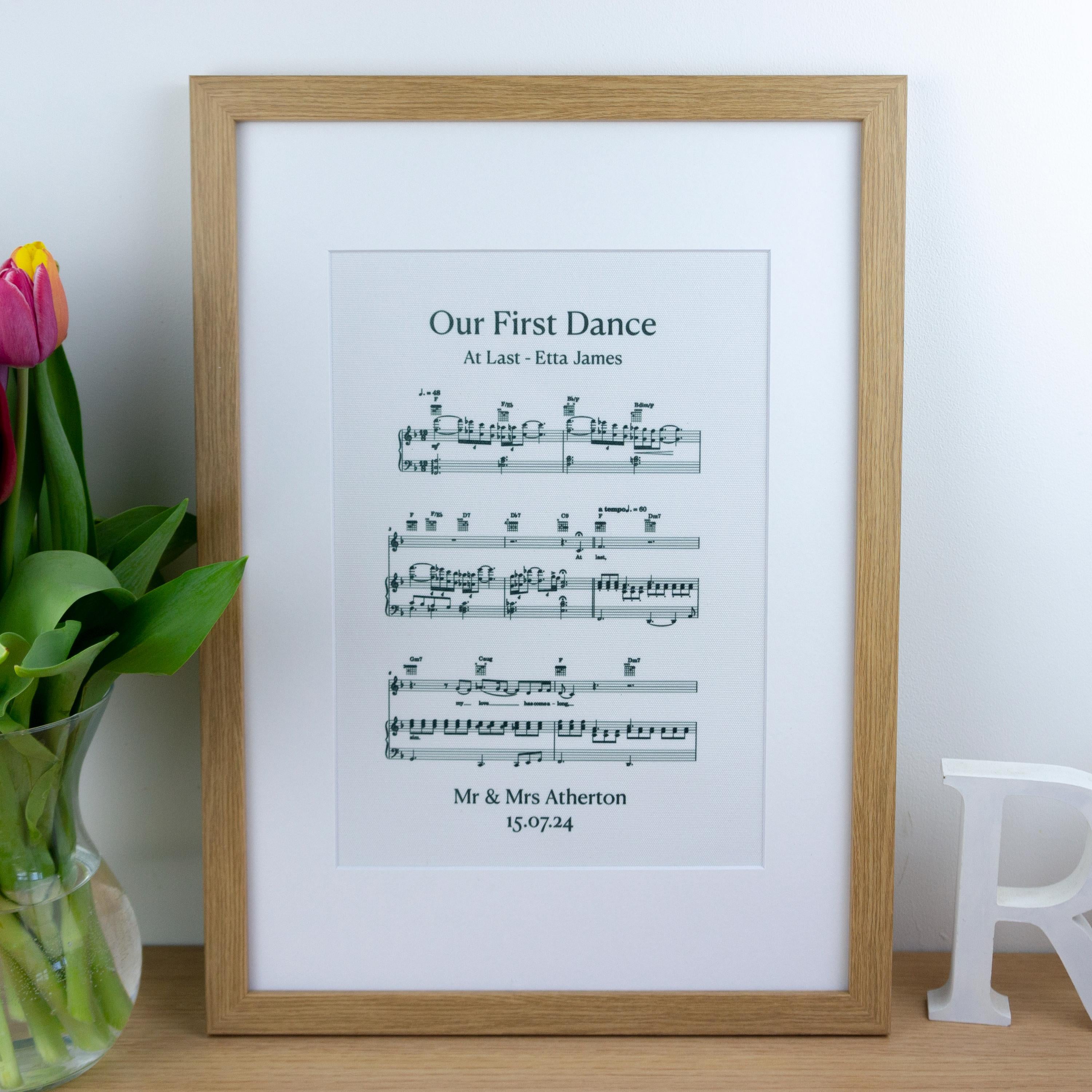 Wedding first dance song sheet music print on cotton fabric for 2nd Anniversary Gift
