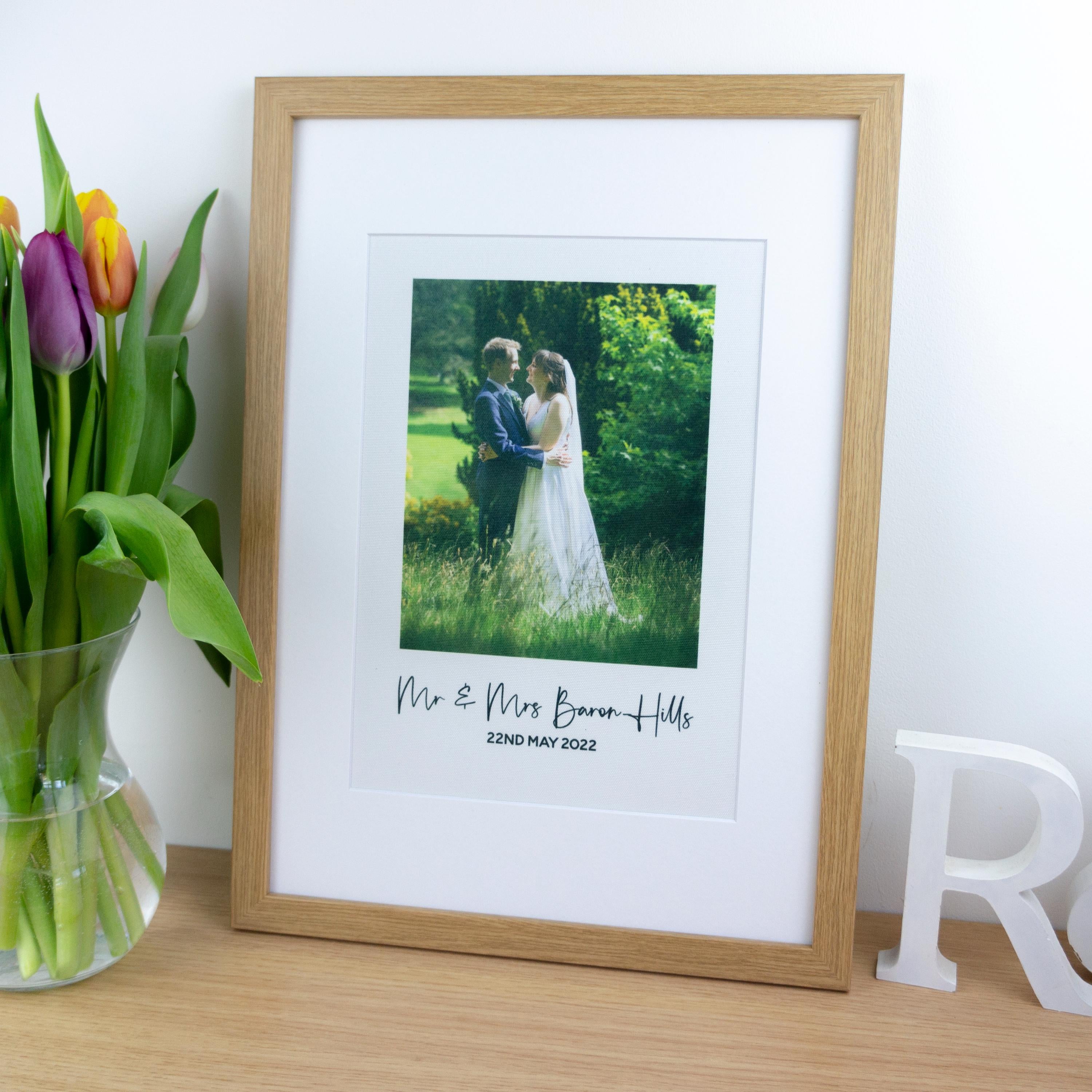 Wedding couples photograph printed on cotton, framed