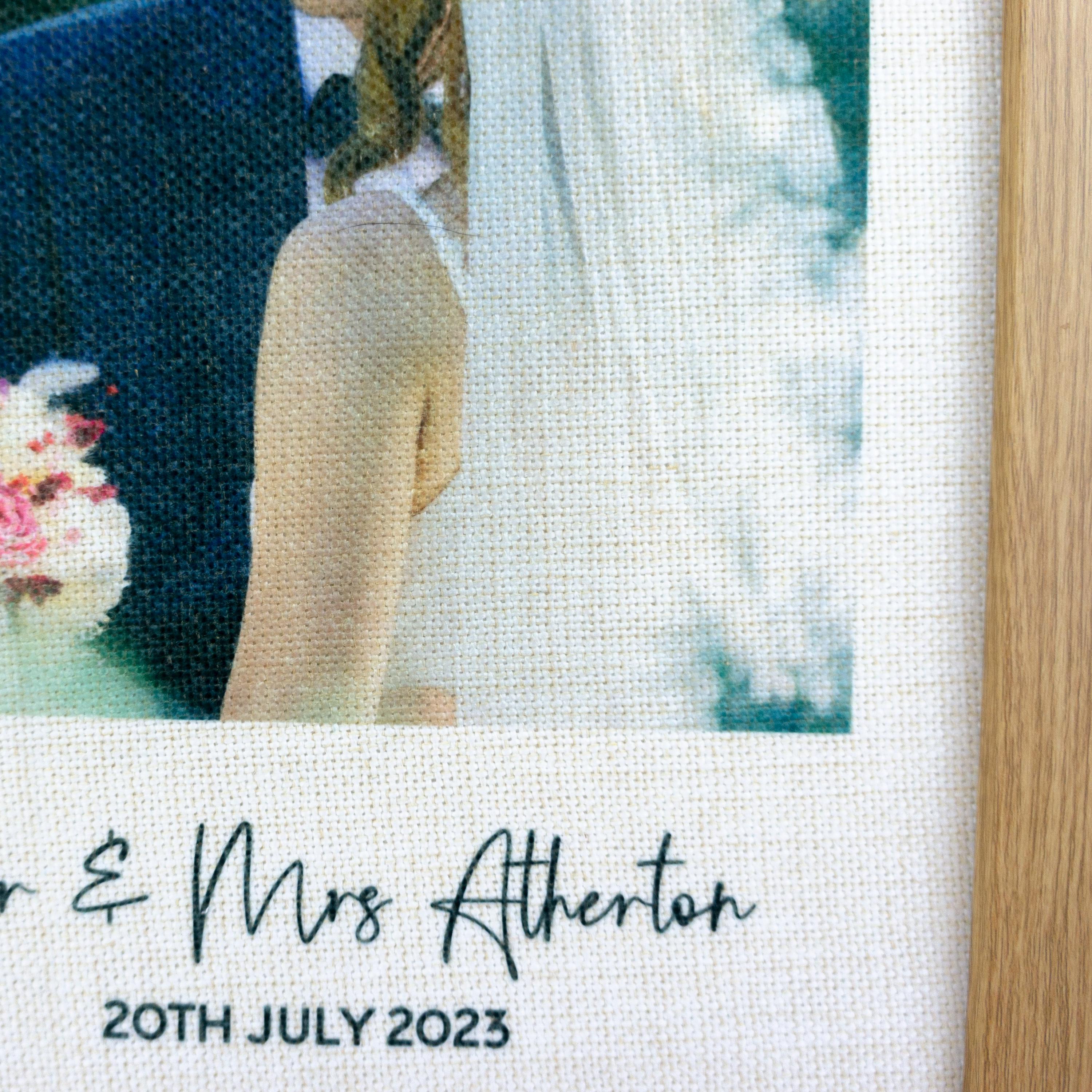 Wedding couples photograph printed on linen – Custom 4th Anniversary Gift