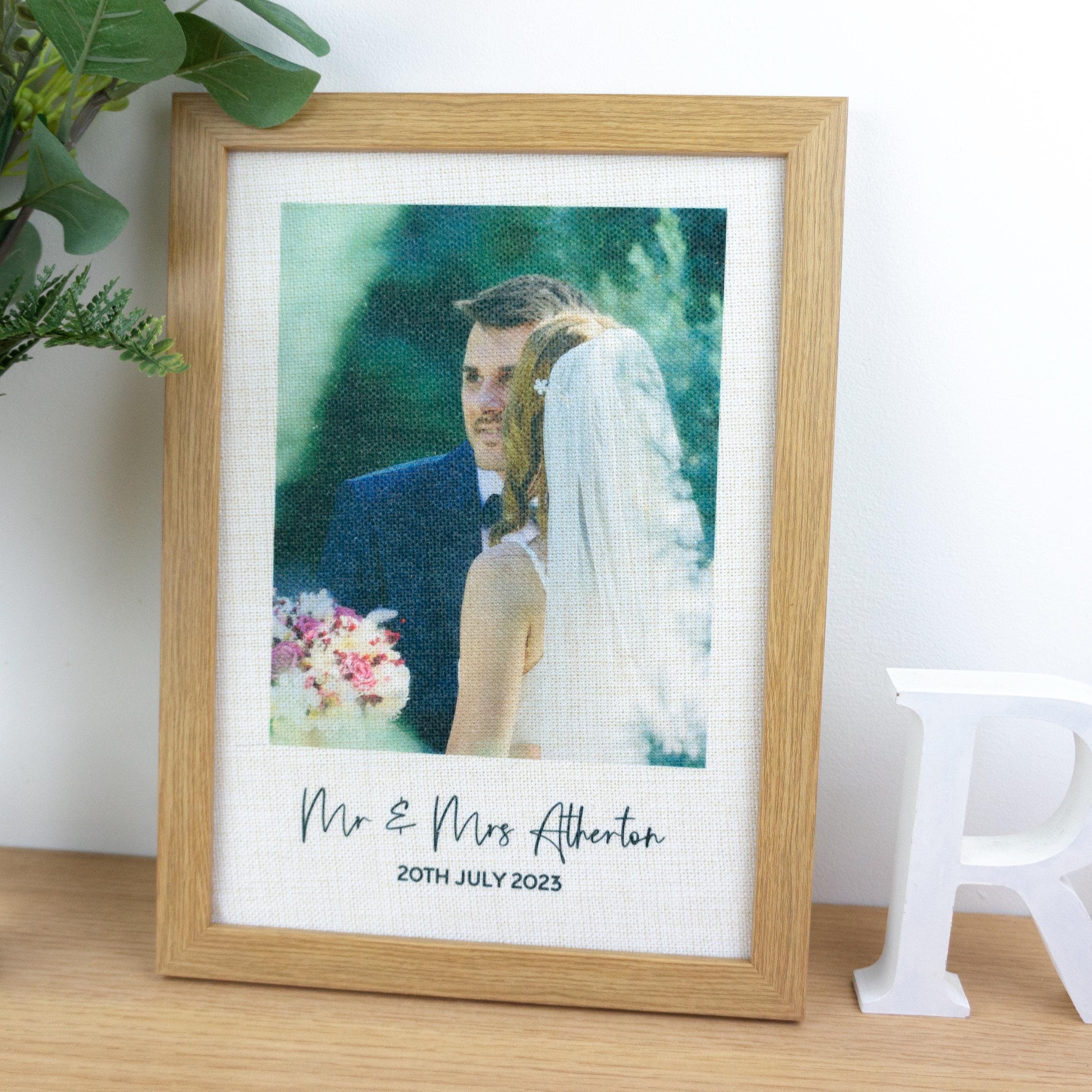 Wedding couples photograph printed on linen – Custom 4th Anniversary Gift