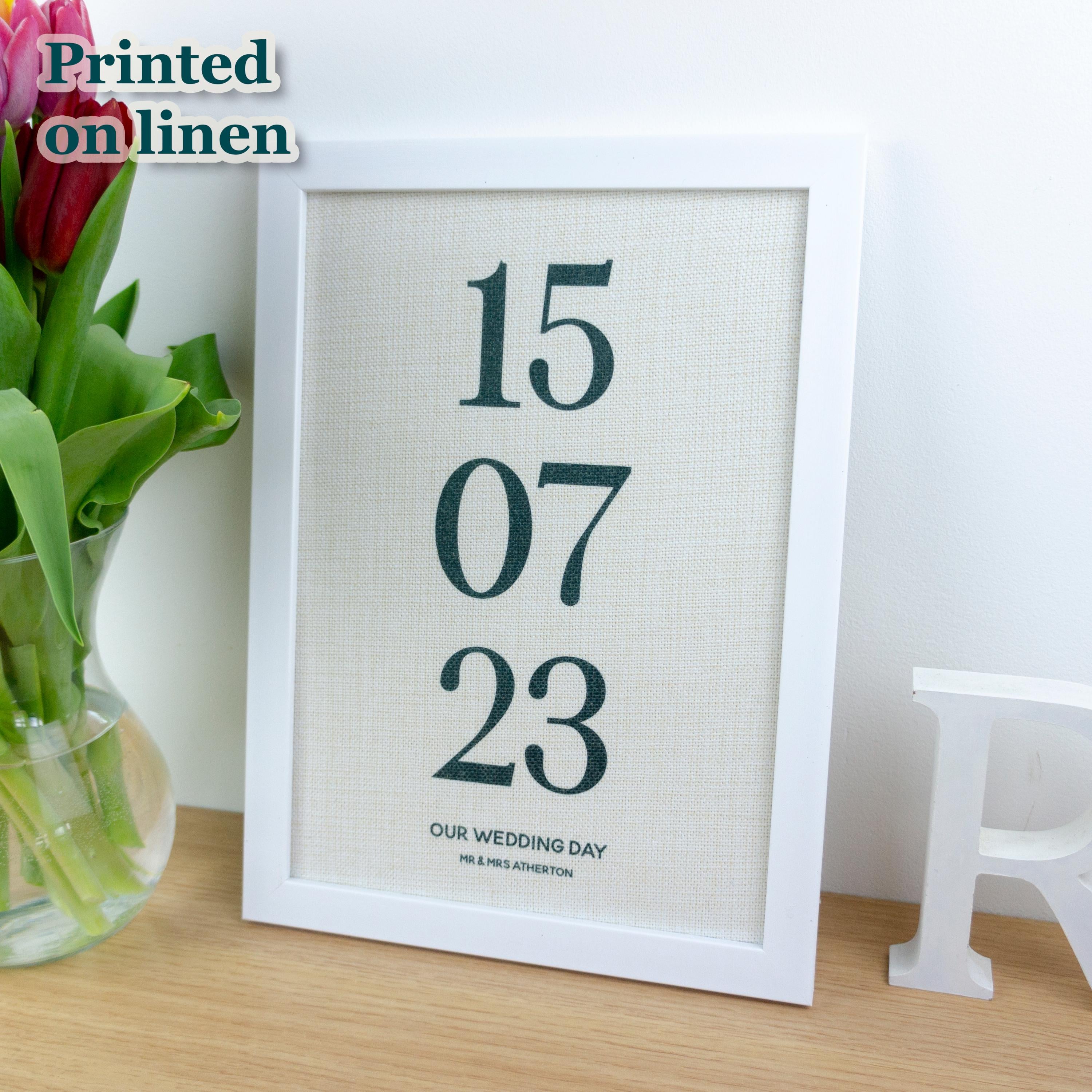 Personalised Special Date Print on Linen, Custom Wedding Anniversary Gift for her