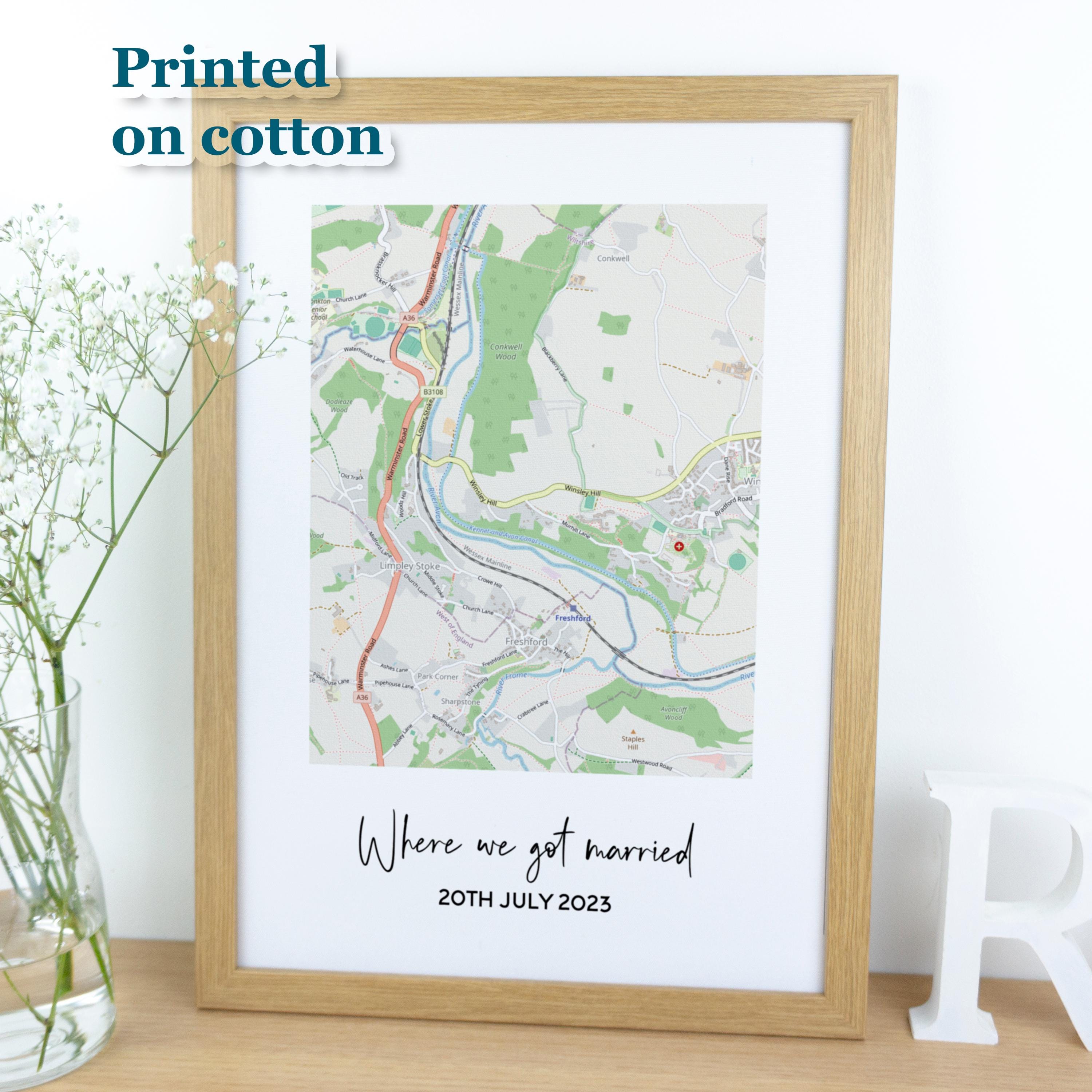 Custom Map Wall Art: Special Place Print - 2nd Cotton Anniversary