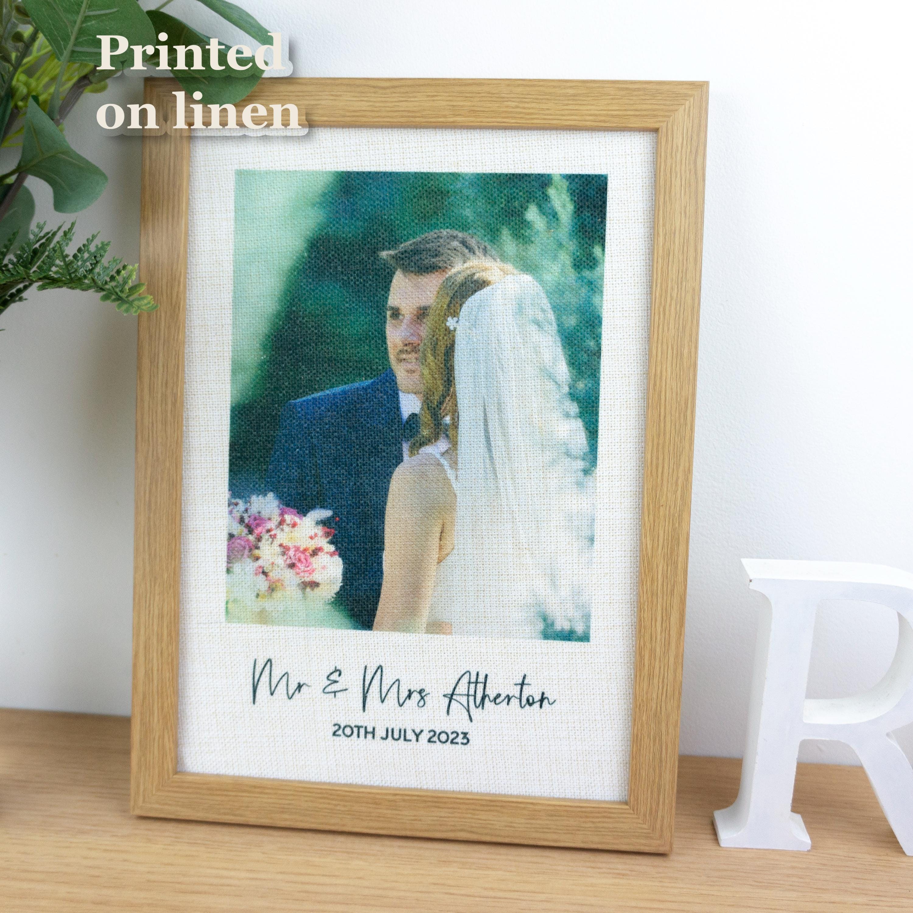 Wedding couples photograph printed on linen – Custom 4th Anniversary Gift