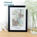 Personalised OS Map Print on cotton fabric, 2nd anniversary gift, Custom special location Wedding Gift for husband wife, Gift for her