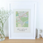 Wedding map location printed on linen fabric and frame for 4th wedding anniversary