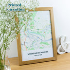 Personalised Map Print on cotton fabric and framed