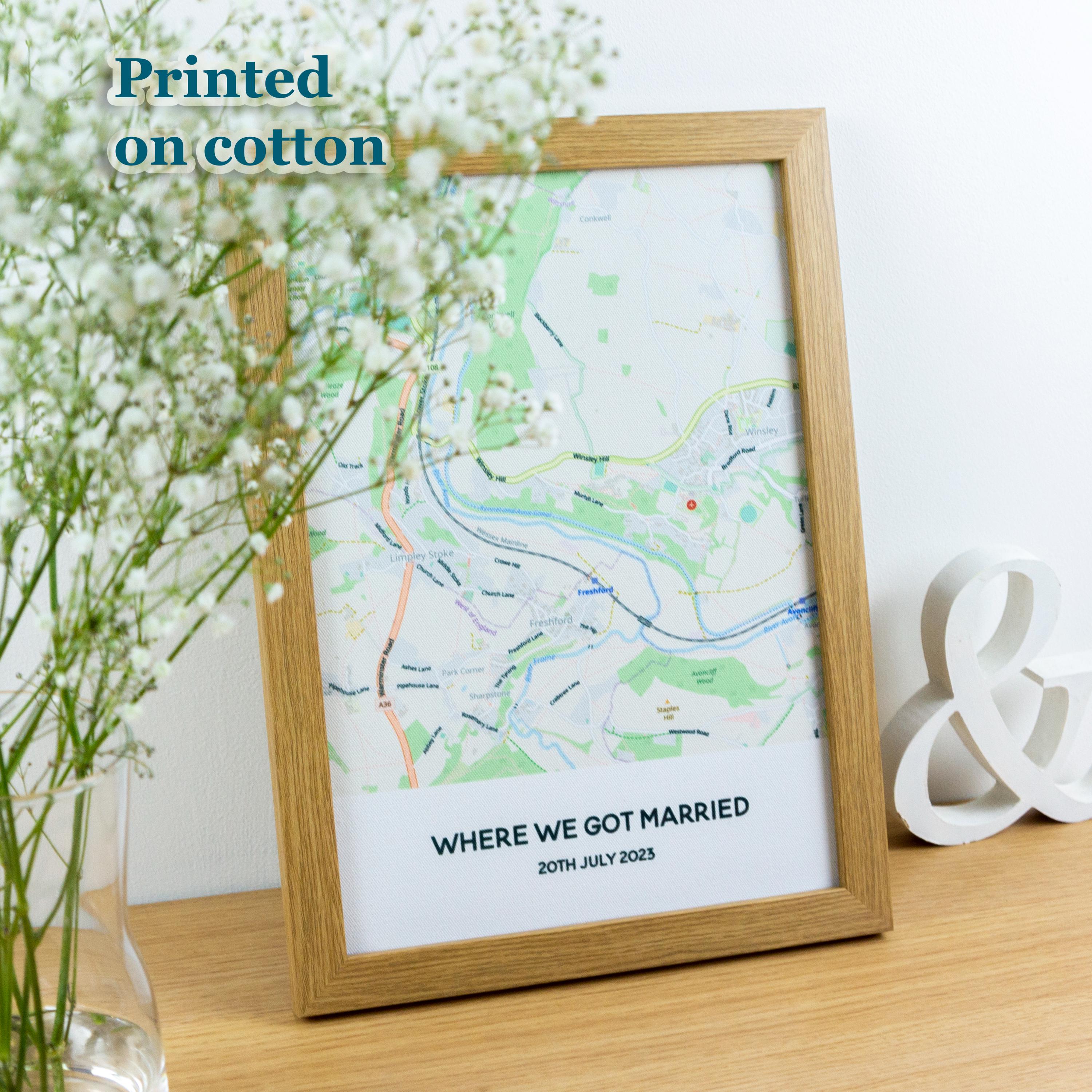 Personalised Map Print on cotton fabric and framed