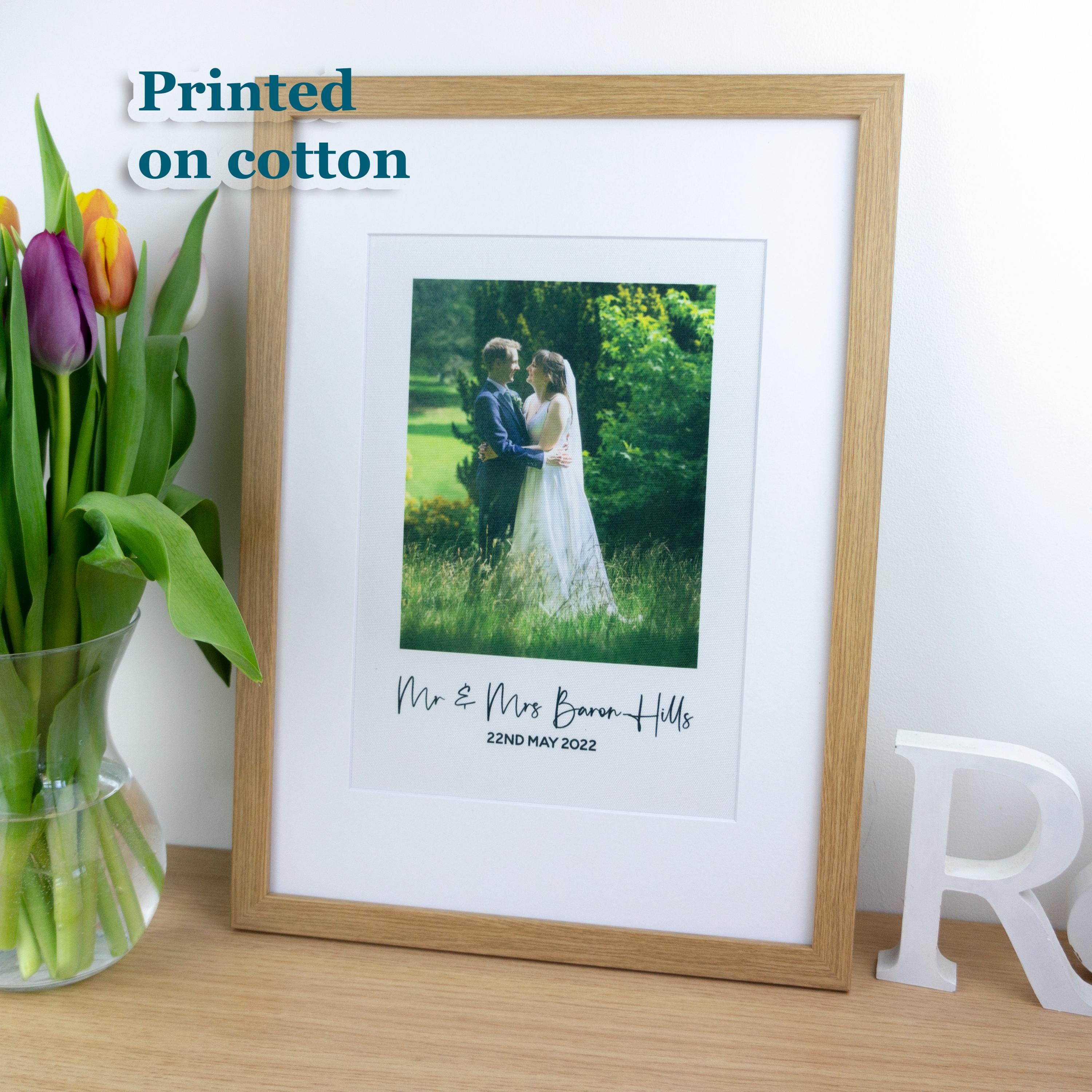 Wedding couples photograph printed on cotton, framed