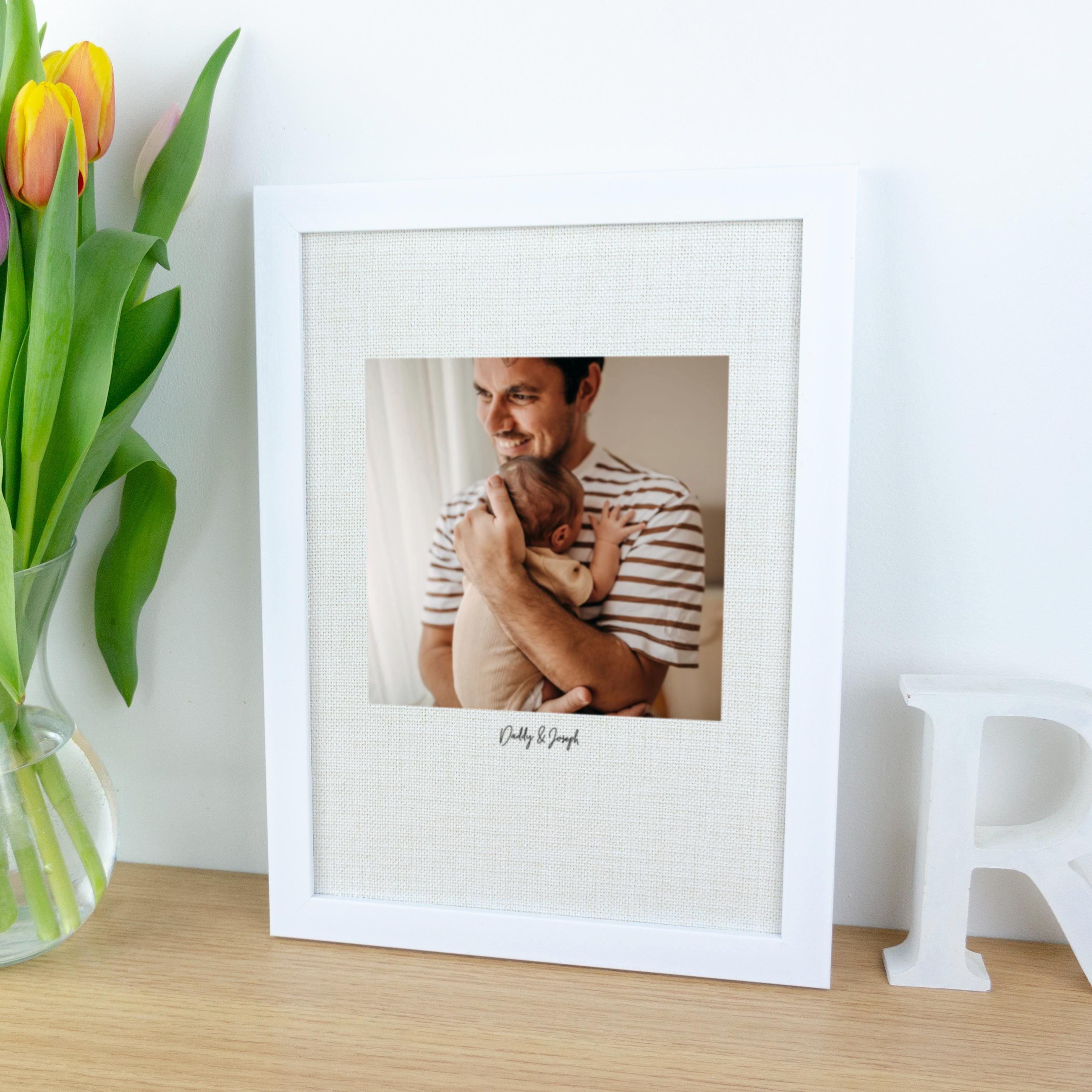 Framed linen photo printed on fabric for 4th wedding anniversary