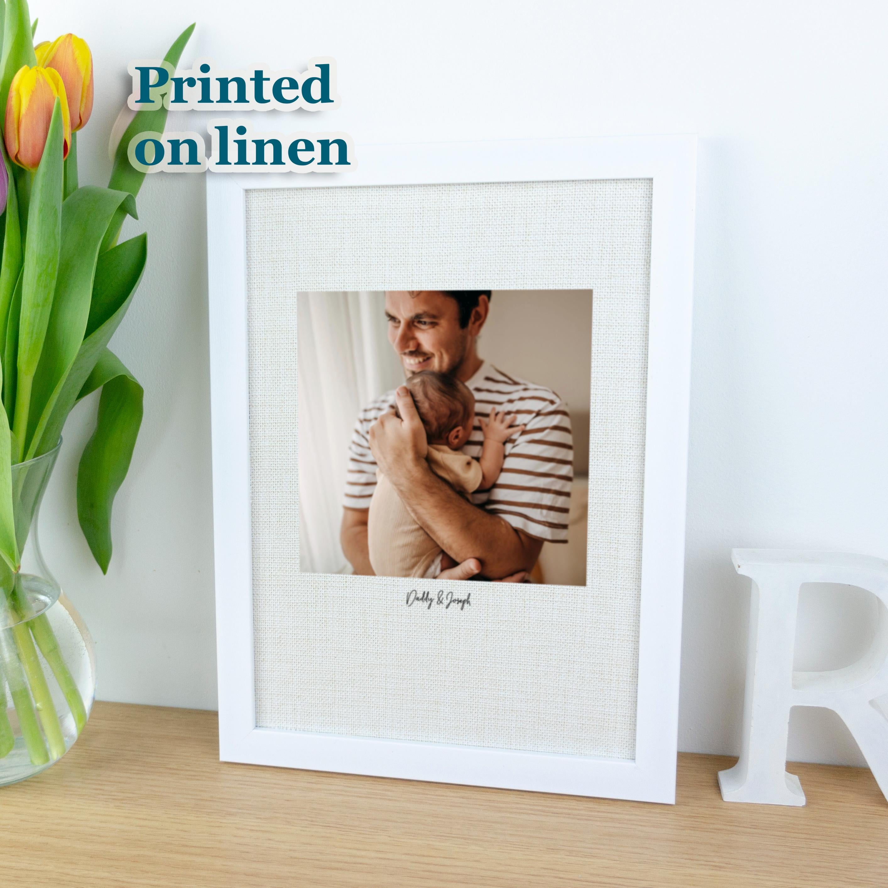 Framed linen photo printed on fabric for 4th wedding anniversary