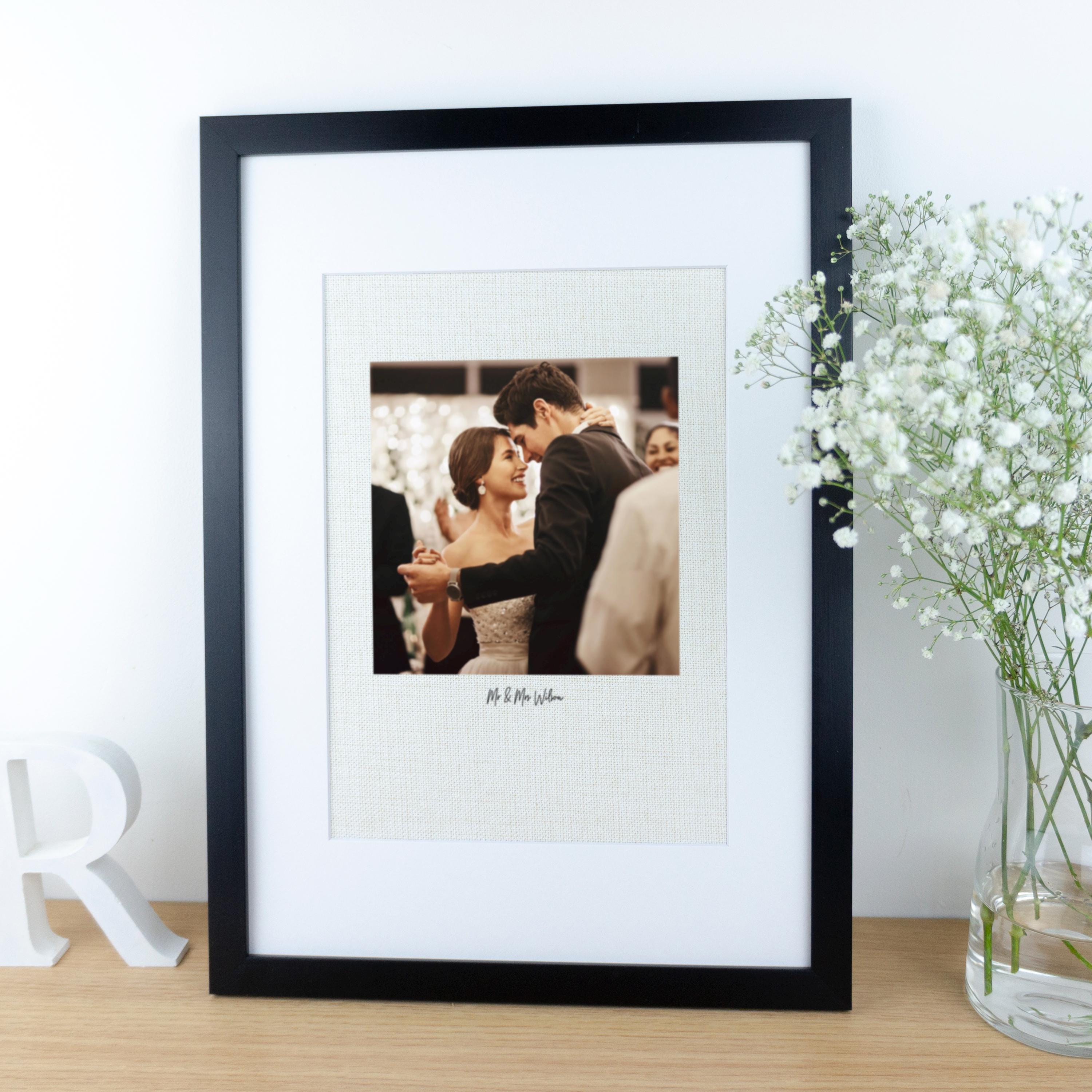 Framed linen photo printed on fabric for 4th wedding anniversary
