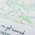 Wedding map location printed on linen fabric and frame for 4th wedding anniversary