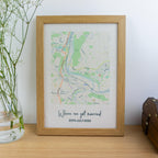 Wedding map location printed on linen fabric and frame for 4th wedding anniversary
