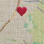 Embroidery Hoop Linen Map with Custom Text - Home is where the heart is Location