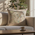OS Map linen cushion for 4th or 12th wedding anniversary gift. Special location