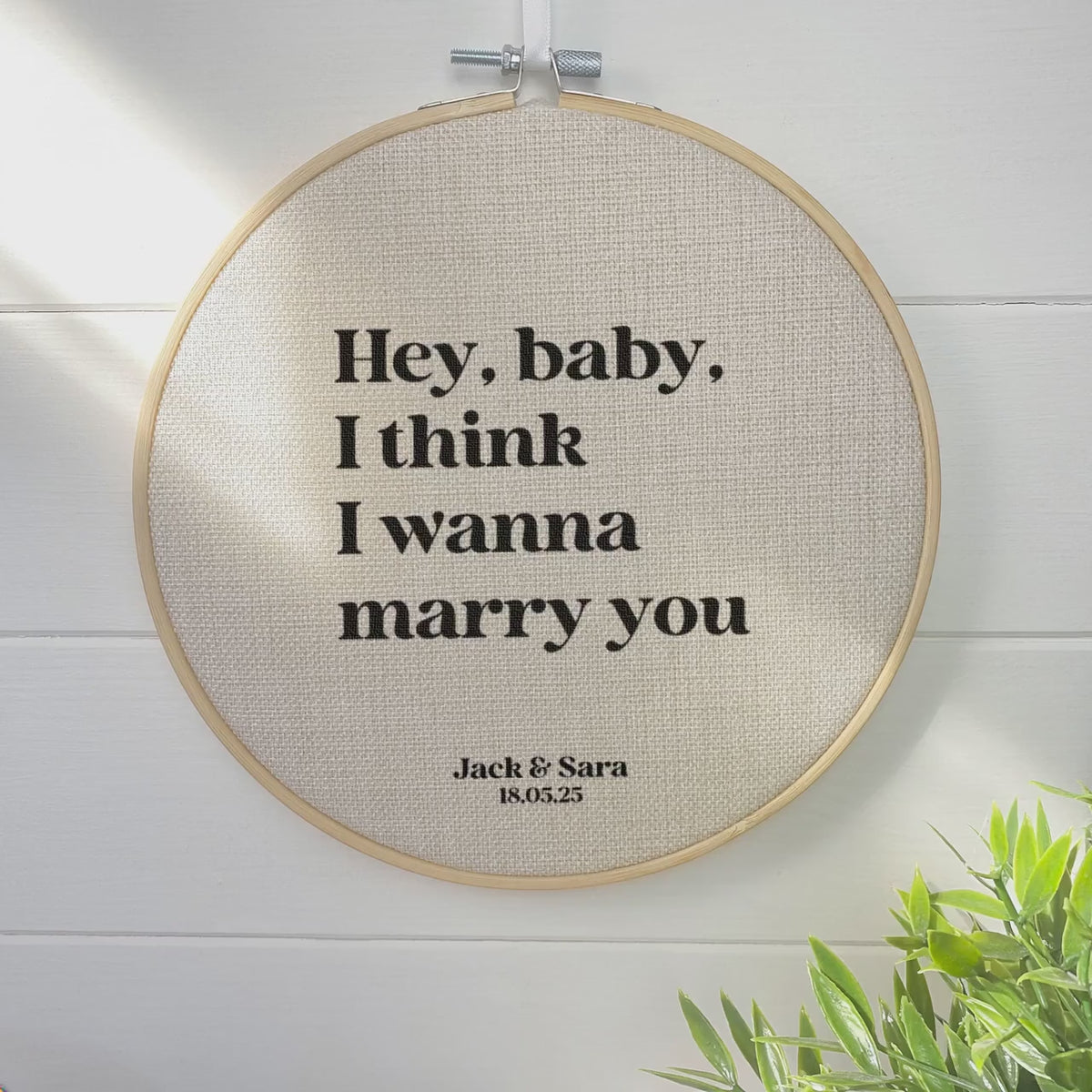 4th wedding anniversary gift of fist dance song lyrics quote printed on linen fabric in embroidery hoop