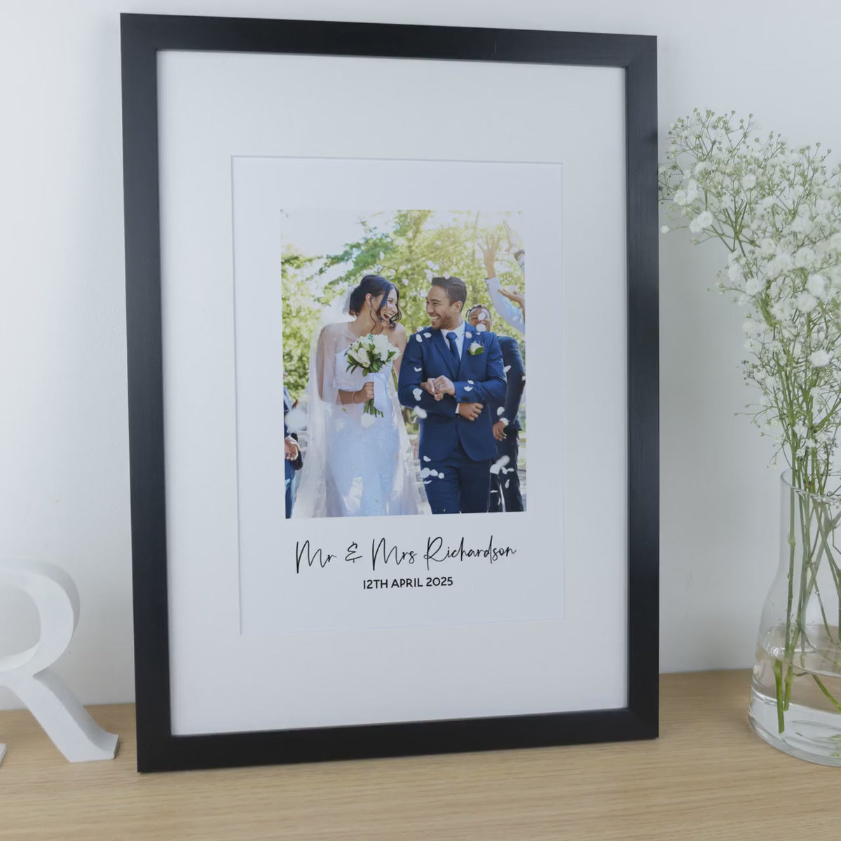 Wedding couples photograph framed print – Custom 1st paper Anniversary Gift