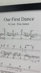 First dance song sheet music print on card for 1st paper anniversary