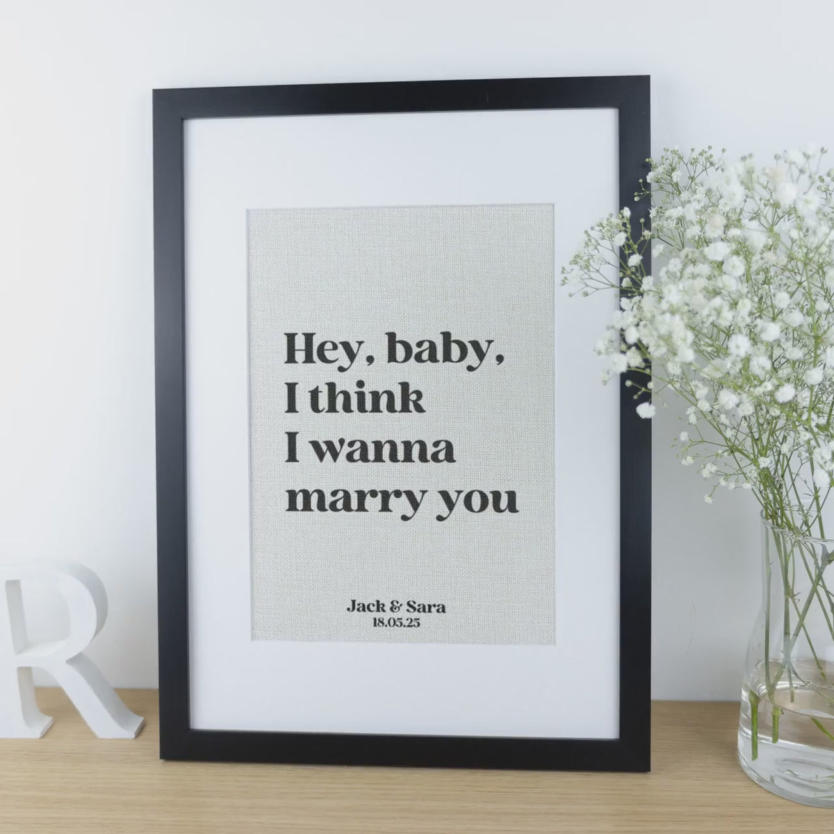 Song Lyrics Quote Print on Linen Fabric for 4th or 12th Anniversary Gift, Custom First Dance Music lyrics printed