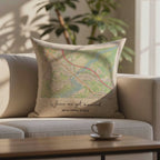 Map location linen cushion for 4th or 12th wedding anniversary gift