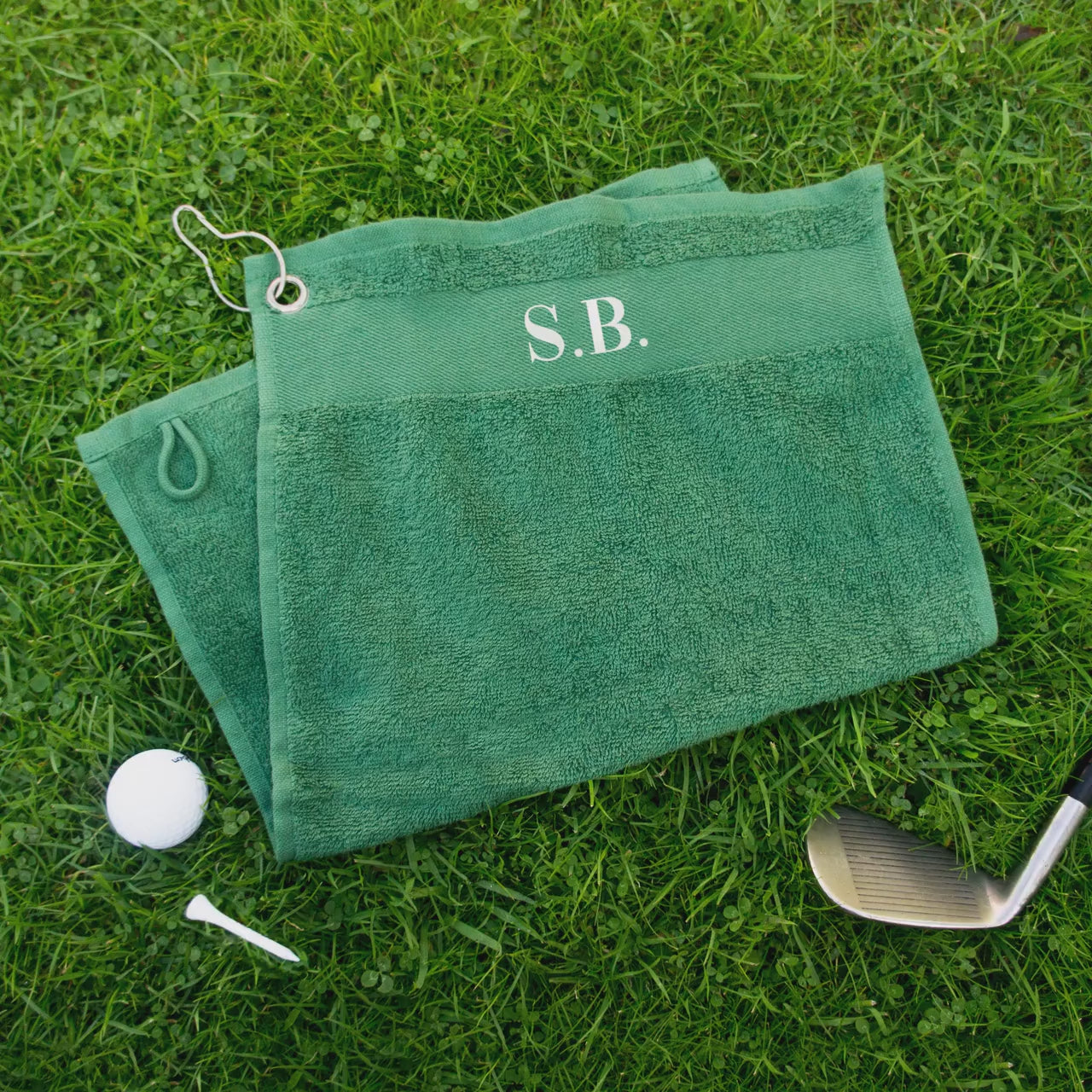 Personalised golf towel with initials. Custom golfers towel with hook, clip on, unique gift for him, dad golf gift secret Santa gift for men